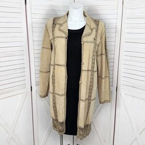 Vintage Hudson Place Suede Crochet Patchwork Duster Jacket Tan XL Western Boho‎